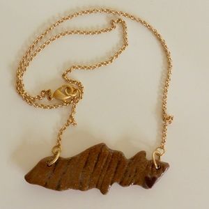 Handmade Red Clay w/ Heart Gold Chain Necklace